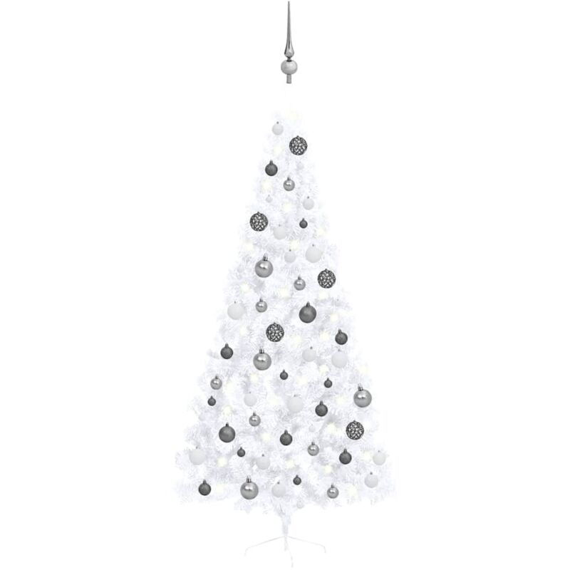 foto del prodotto vidaxl albero di natale a metà preilluminato con palline bianco 210 cm