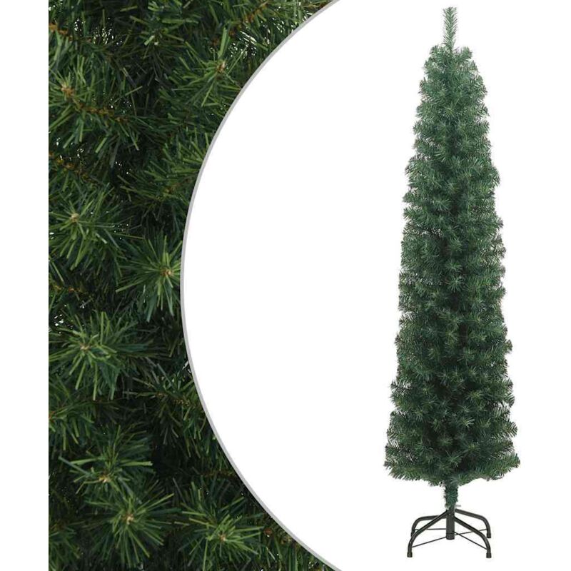 foto del prodotto vidaxl albero di natale artificiale sottile con base verde 210 cm pvc