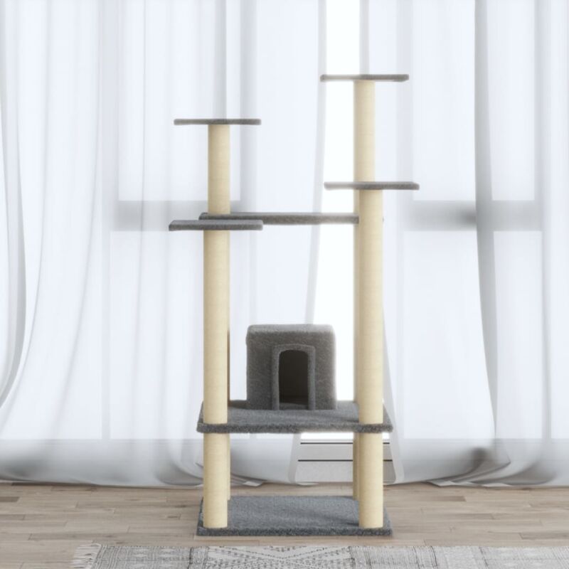 foto del prodotto vidaxl albero per gatti con pali tiragraffi in sisal altezza 110 cm vari colori colore grigio