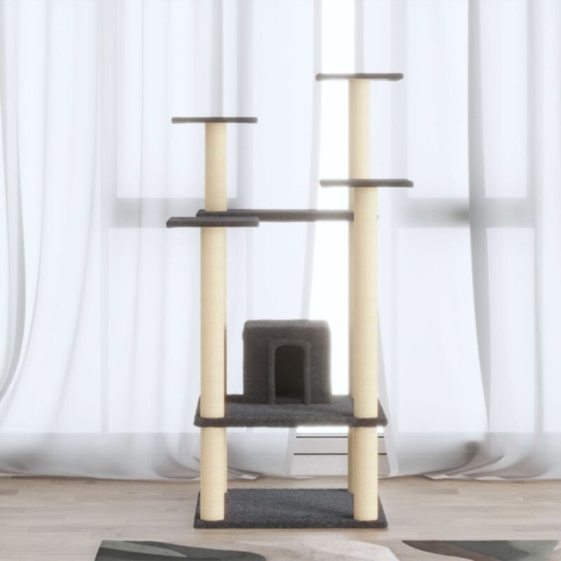 foto del prodotto vidaxl albero per gatti con pali tiragraffi in sisal altezza 110 cm vari colori colore grigio scuro