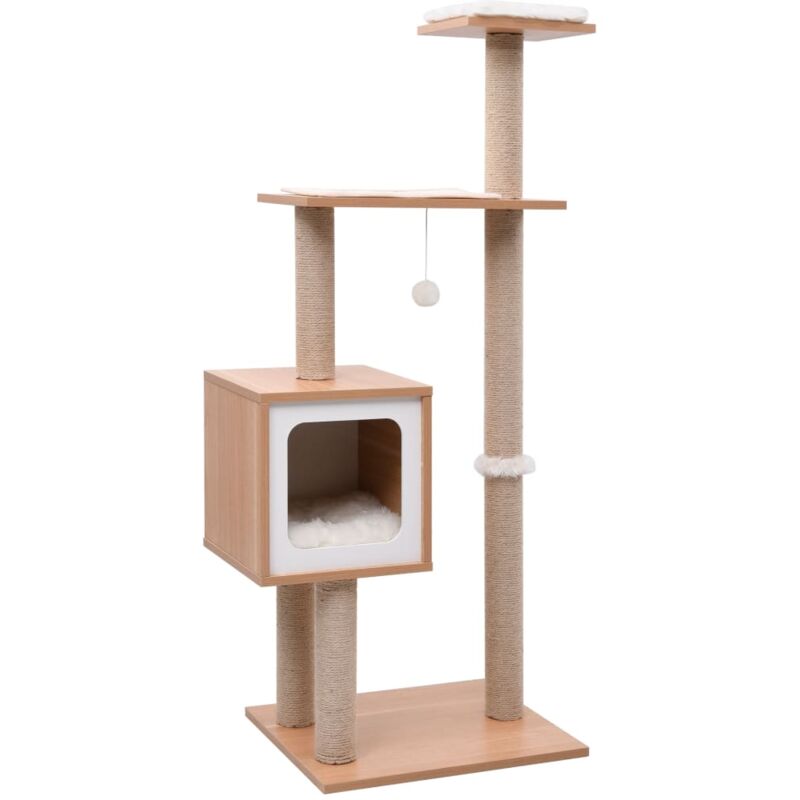 foto del prodotto vidaxl albero per gatti con tappeto tiragraffi in sisal 123 cm con cuscini vari colori colore marrone e bianco