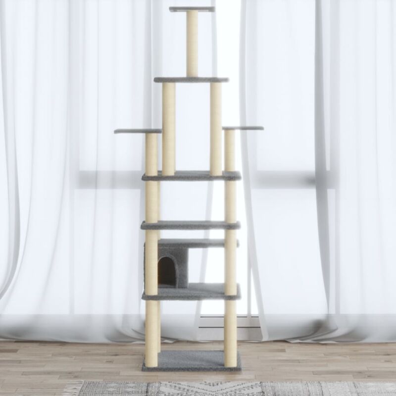 foto del prodotto vidaxl albero per gatti con tiragraffi in sisal altezza 183 cm con cuccia vari colori colore grigio
