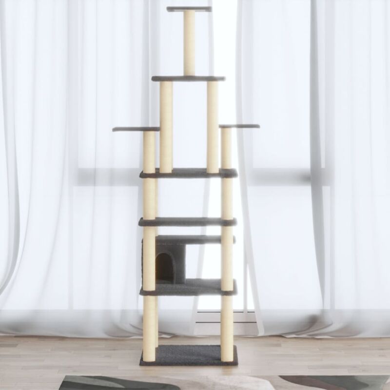 foto del prodotto vidaxl albero per gatti con tiragraffi in sisal altezza 183 cm con cuccia vari colori colore grigio scuro