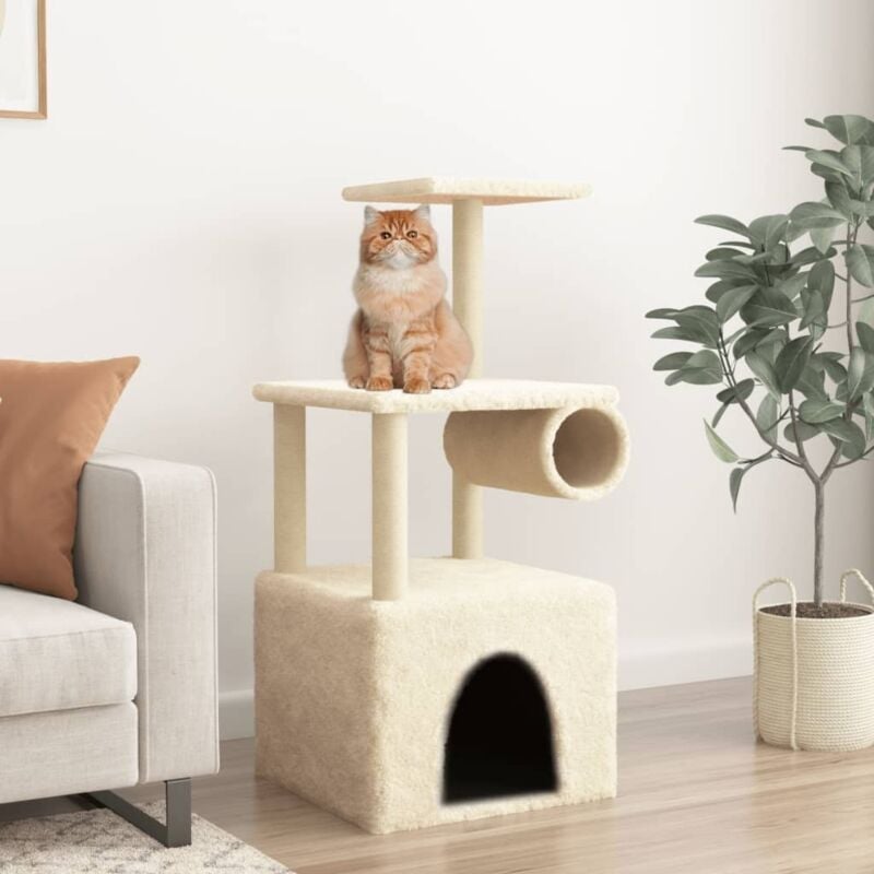 foto del prodotto vidaxl albero per gatti con tiragraffi in sisal crema 109,5 cm