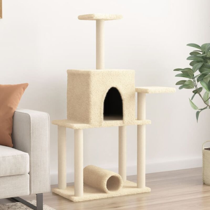 foto del prodotto vidaxl albero per gatti con tiragraffi in sisal crema 122 cm