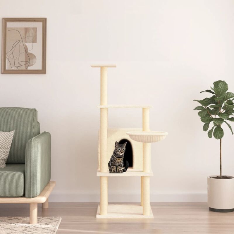 foto del prodotto vidaxl albero per gatti con tiragraffi in sisal crema 132 cm