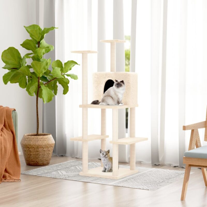 foto del prodotto vidaxl albero per gatti con tiragraffi in sisal crema 144,5 cm 401459