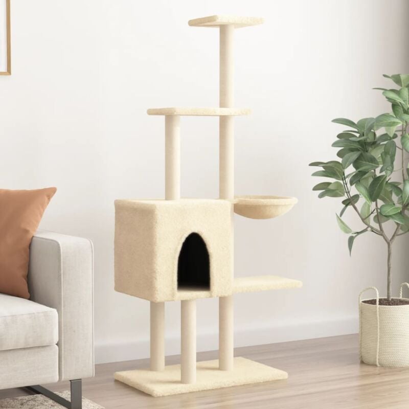 foto del prodotto vidaxl albero per gatti con tiragraffi in sisal crema 145 cm