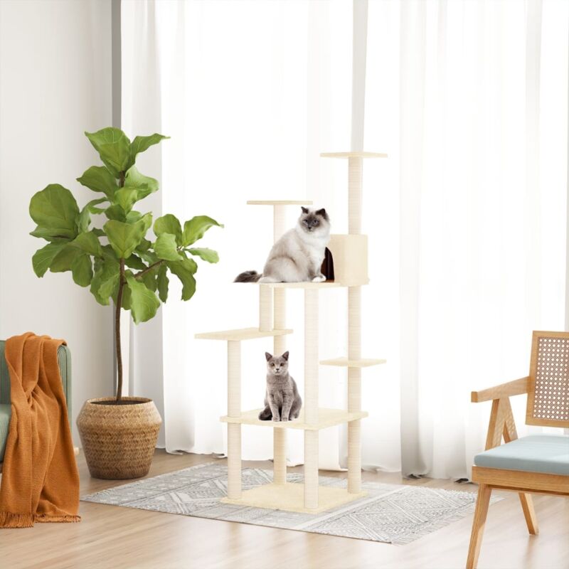 foto del prodotto vidaxl albero per gatti con tiragraffi in sisal crema 153 cm