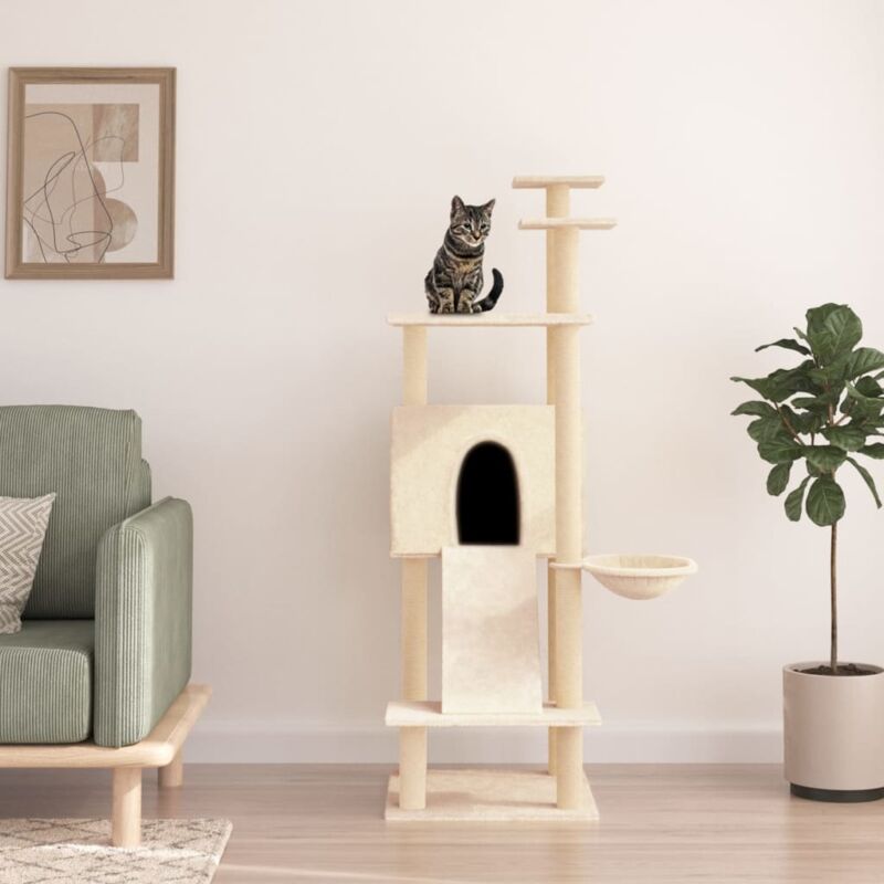 foto del prodotto vidaxl albero per gatti con tiragraffi in sisal crema 153 cm