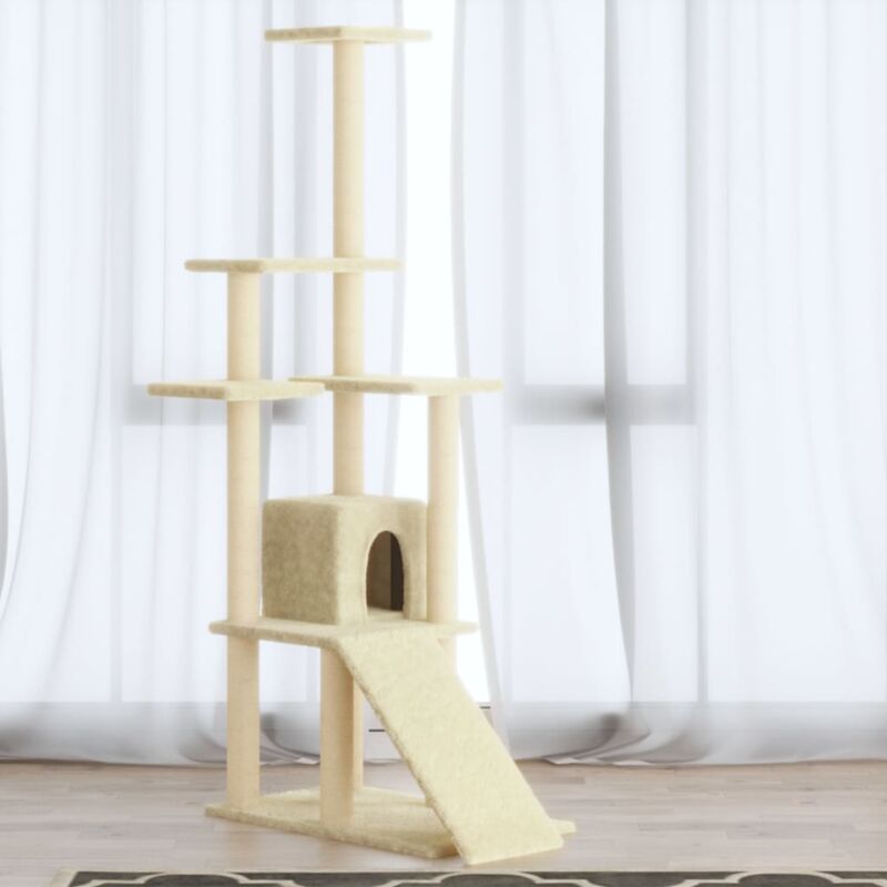 foto del prodotto vidaxl albero per gatti con tiragraffi in sisal crema 155 cm