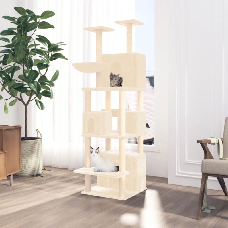 foto del prodotto vidaxl albero per gatti con tiragraffi in sisal crema 180 cm 834933