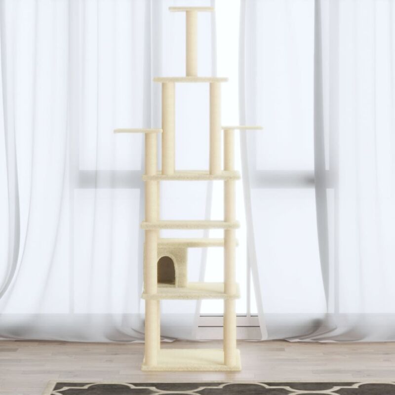 foto del prodotto vidaxl albero per gatti con tiragraffi in sisal crema 183 cm