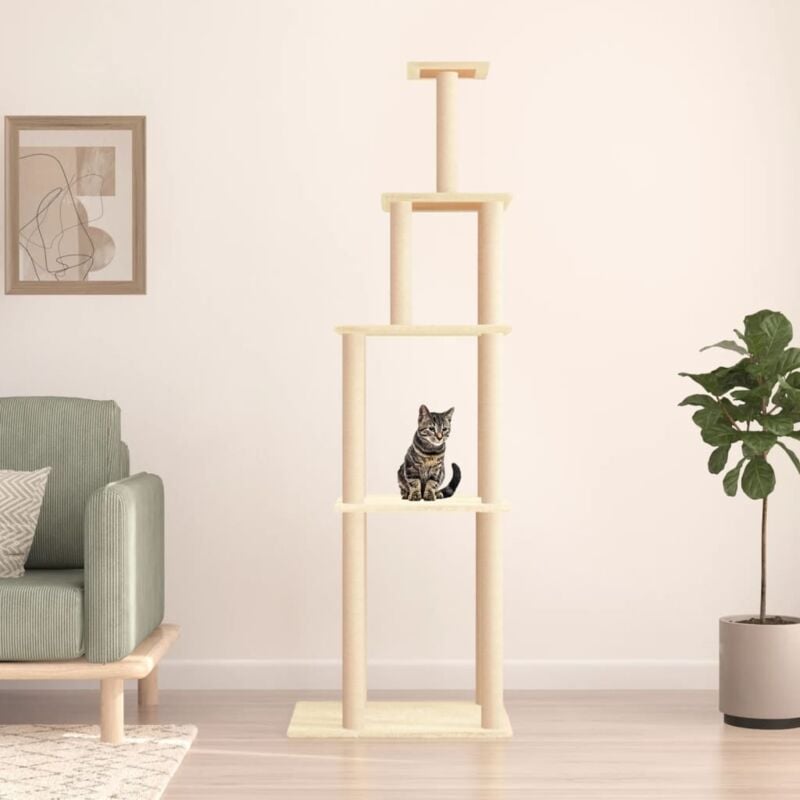 foto del prodotto vidaxl albero per gatti con tiragraffi in sisal crema 183 cm