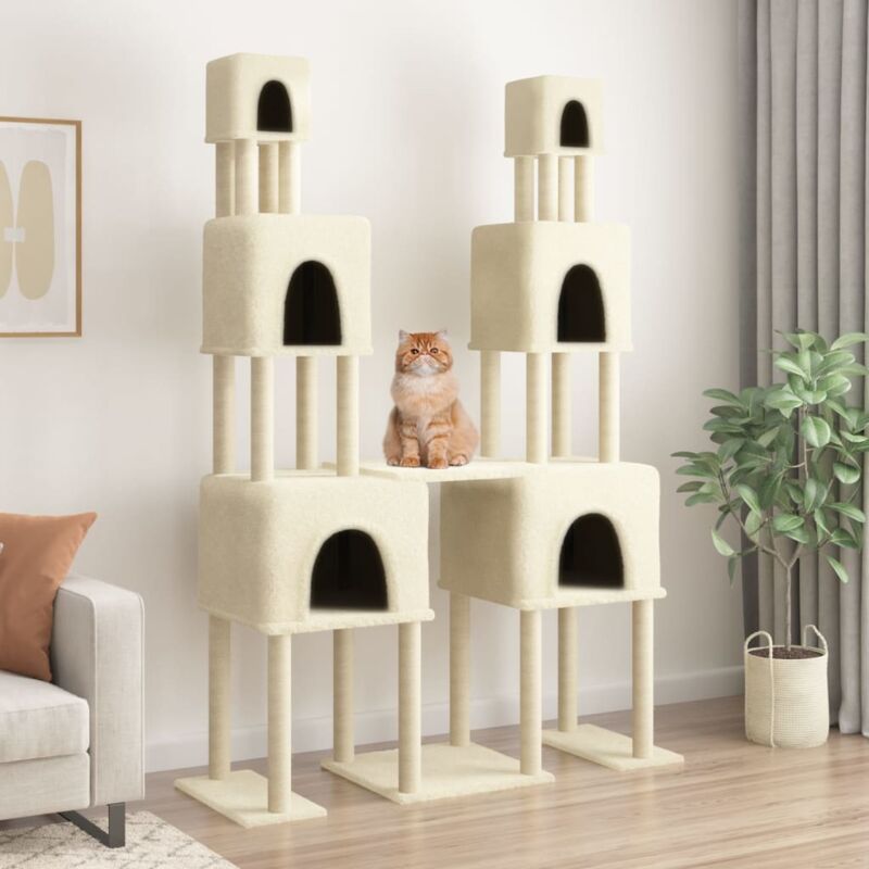foto del prodotto vidaxl albero per gatti con tiragraffi in sisal crema 199 cm