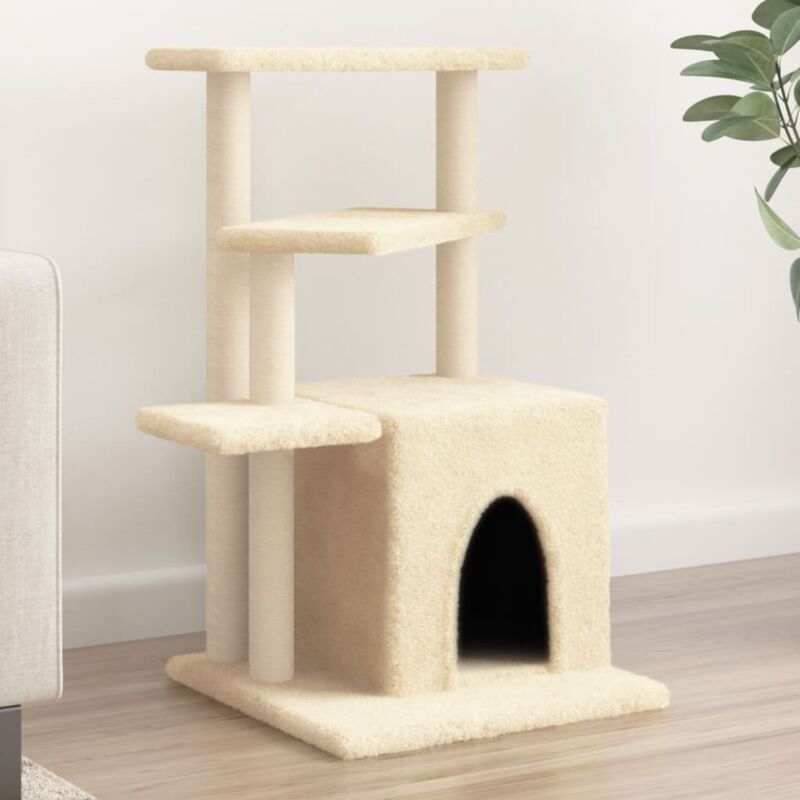 foto del prodotto vidaxl albero per gatti con tiragraffi in sisal crema 83,5 cm