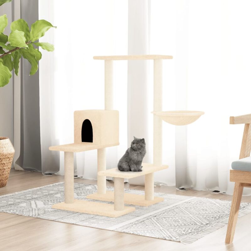 foto del prodotto vidaxl albero per gatti con tiragraffi in sisal crema 94,5 cm