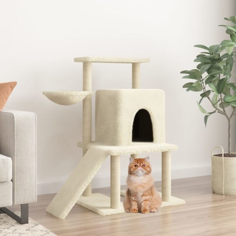 foto del prodotto vidaxl albero per gatti con tiragraffi in sisal crema 96,5 cm