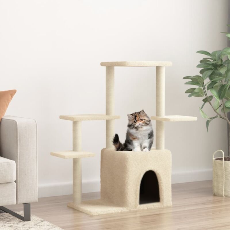 foto del prodotto vidaxl albero per gatti con tiragraffi in sisal crema 97,5 cm