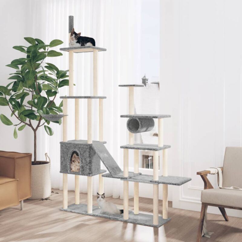 foto del prodotto vidaxl albero per gatti con tiragraffi in sisal e cuccia altezza 279 cm vari colori colore grigio