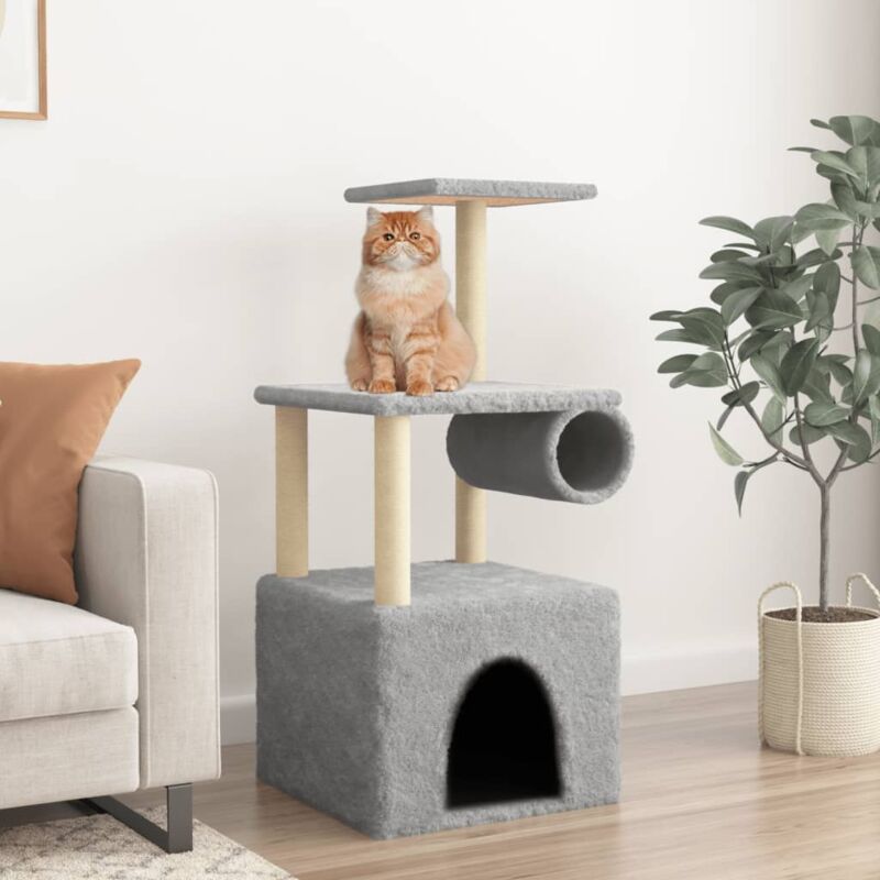 foto del prodotto vidaxl albero per gatti con tiragraffi in sisal grigio chiaro 109,5 cm