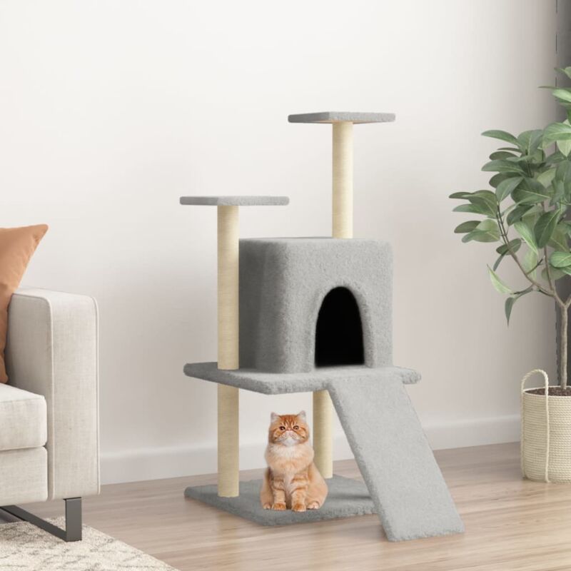 foto del prodotto vidaxl albero per gatti con tiragraffi in sisal grigio chiaro 110 cm