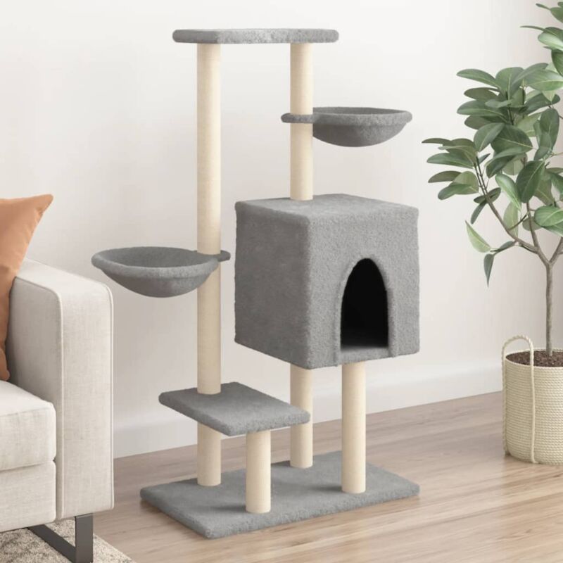 foto del prodotto vidaxl albero per gatti con tiragraffi in sisal grigio chiaro 117 cm