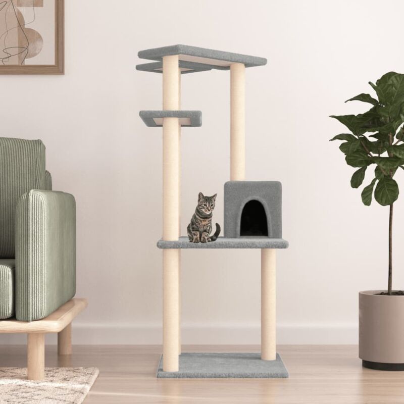 foto del prodotto vidaxl albero per gatti con tiragraffi in sisal grigio chiaro 123 cm