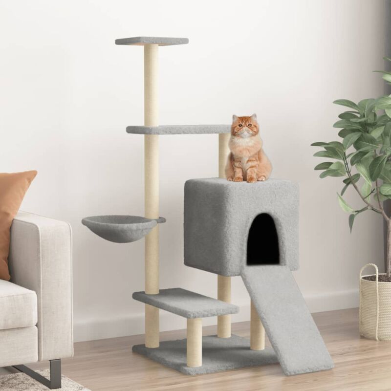 foto del prodotto vidaxl albero per gatti con tiragraffi in sisal grigio chiaro 130,5 cm