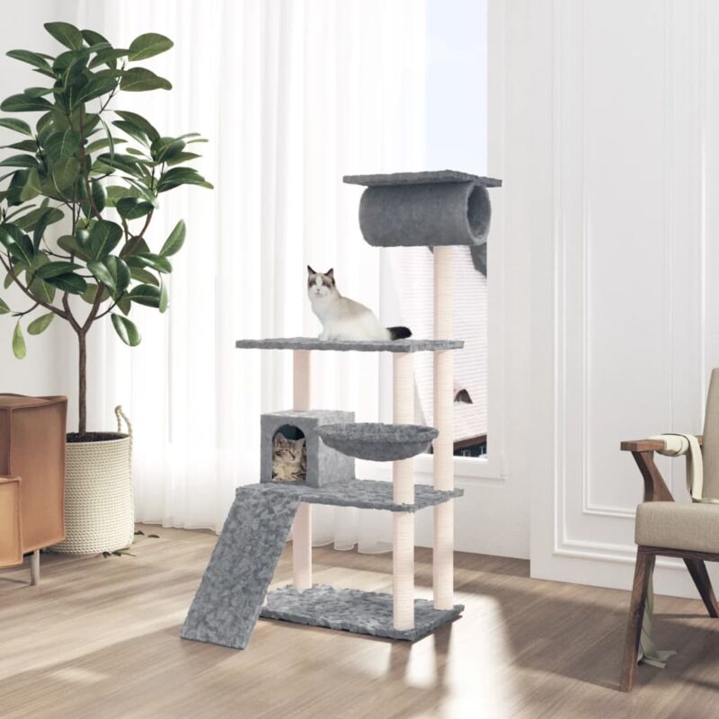 foto del prodotto vidaxl albero per gatti con tiragraffi in sisal grigio chiaro 131 cm