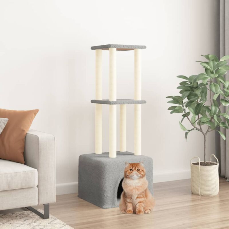 foto del prodotto vidaxl albero per gatti con tiragraffi in sisal grigio chiaro 133,5 cm