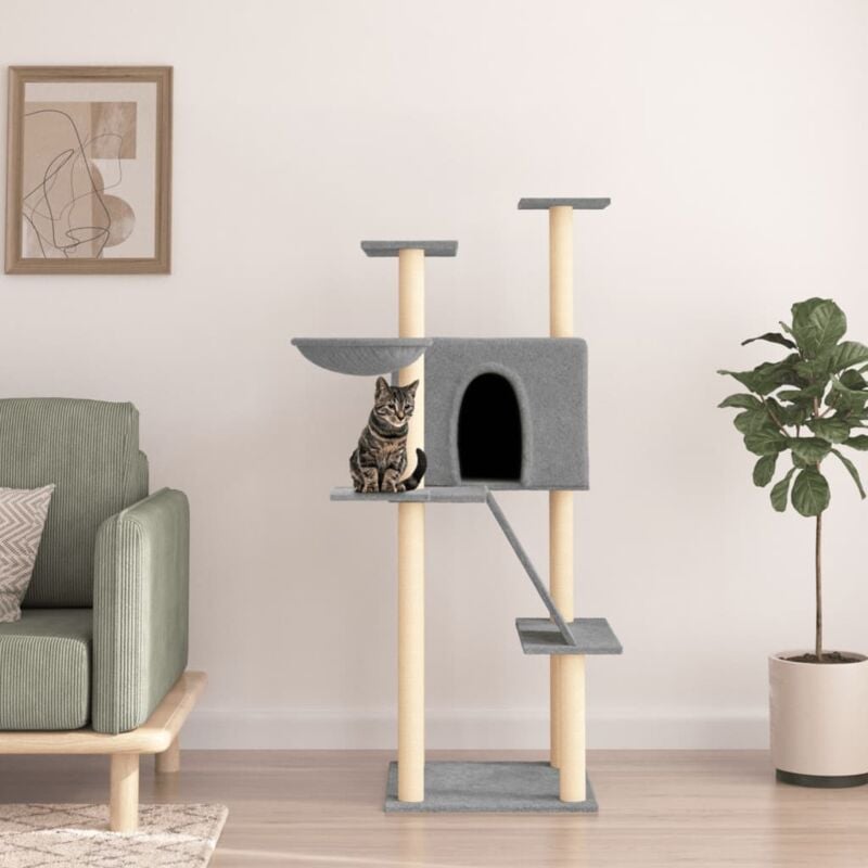 foto del prodotto vidaxl albero per gatti con tiragraffi in sisal grigio chiaro 143 cm