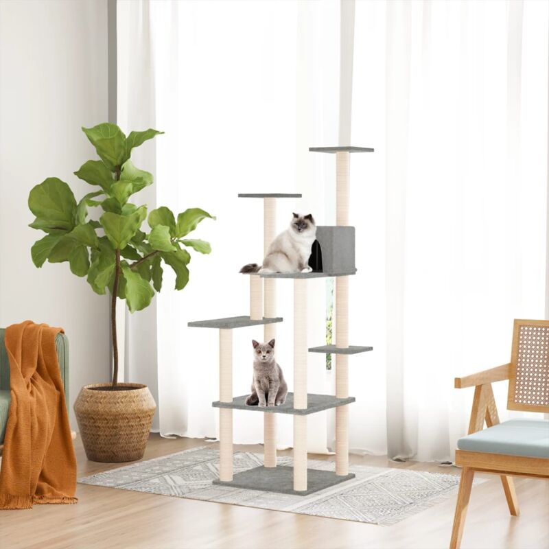 foto del prodotto vidaxl albero per gatti con tiragraffi in sisal grigio chiaro 153 cm