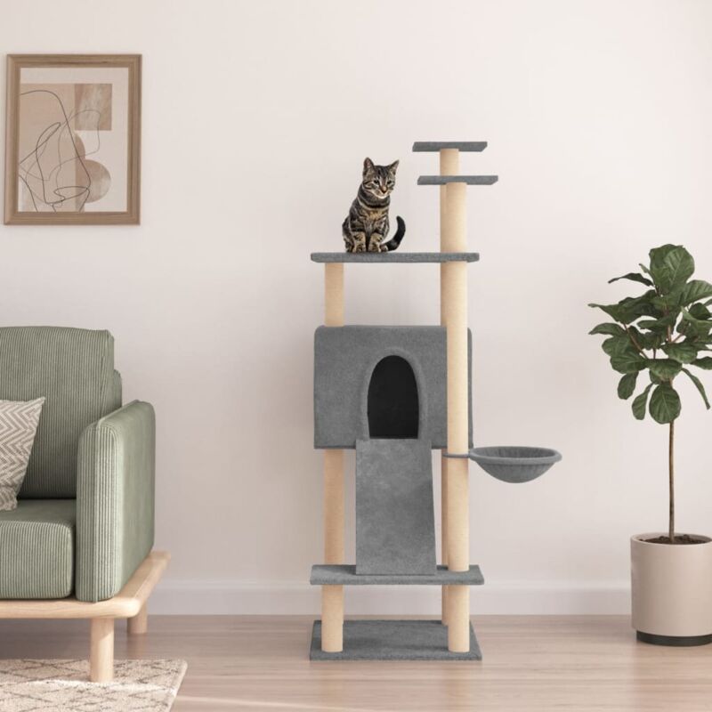 foto del prodotto vidaxl albero per gatti con tiragraffi in sisal grigio chiaro 153 cm