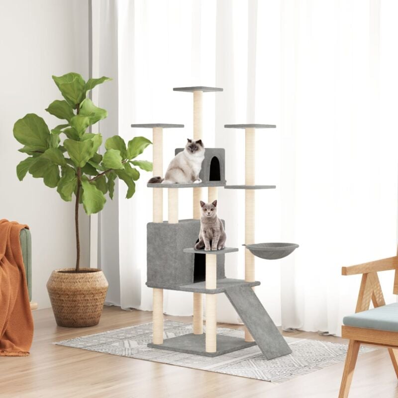 foto del prodotto vidaxl albero per gatti con tiragraffi in sisal grigio chiaro 154 cm