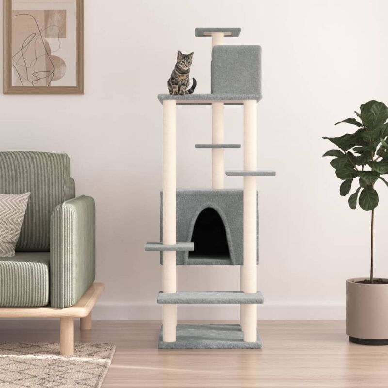 foto del prodotto vidaxl albero per gatti con tiragraffi in sisal grigio chiaro 154 cm