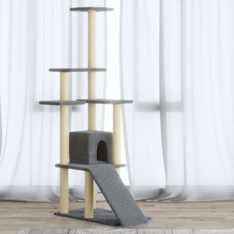 foto del prodotto vidaxl albero per gatti con tiragraffi in sisal grigio chiaro 155 cm