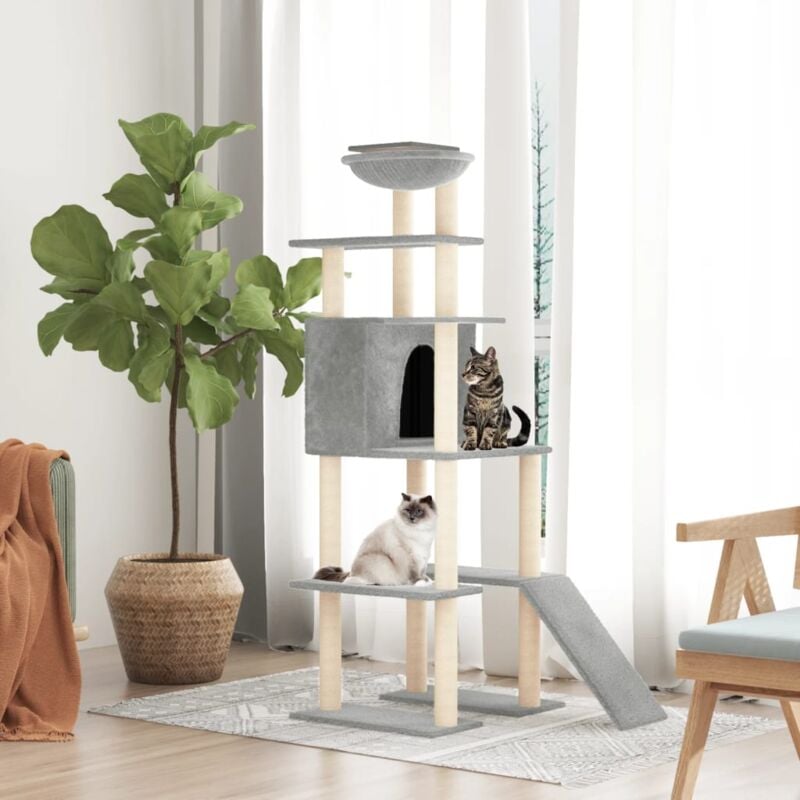 foto del prodotto vidaxl albero per gatti con tiragraffi in sisal grigio chiaro 166 cm