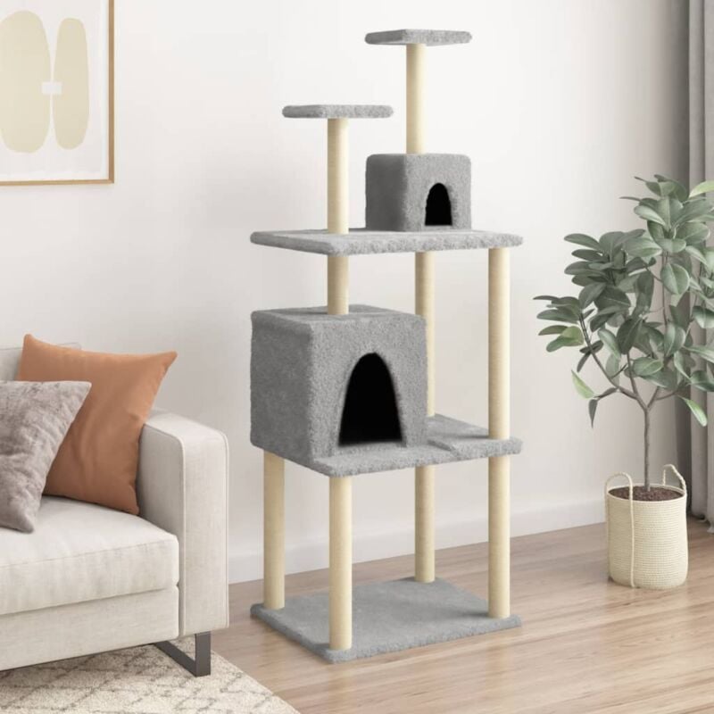foto del prodotto vidaxl albero per gatti con tiragraffi in sisal grigio chiaro 167 cm