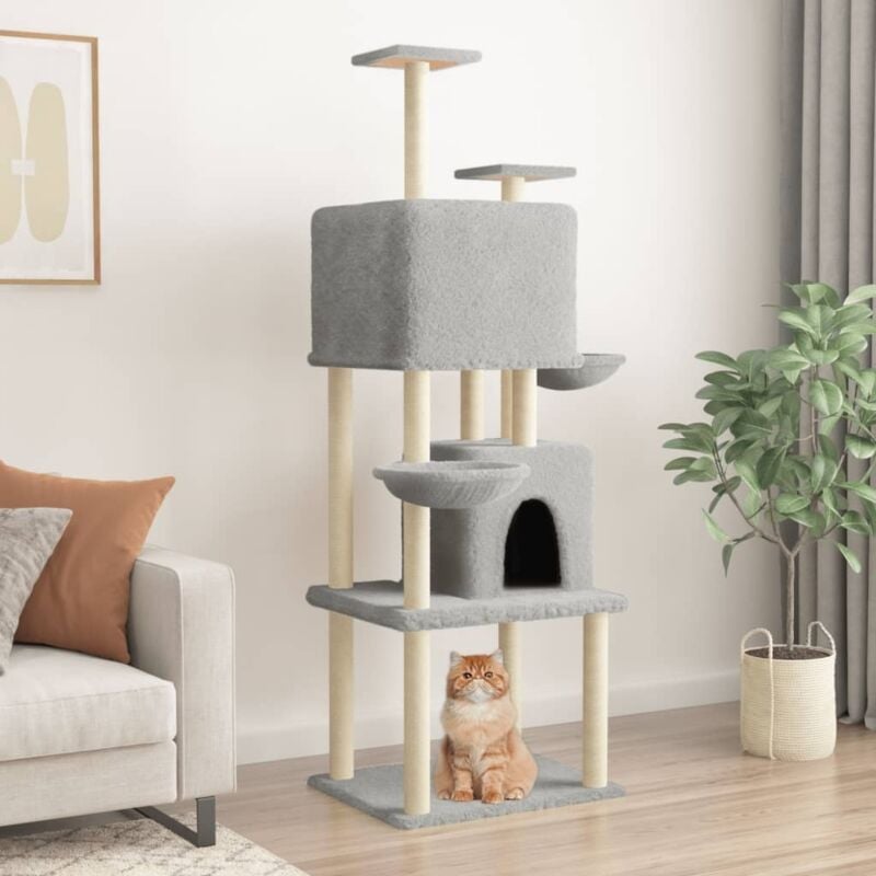 foto del prodotto vidaxl albero per gatti con tiragraffi in sisal grigio chiaro 180 cm