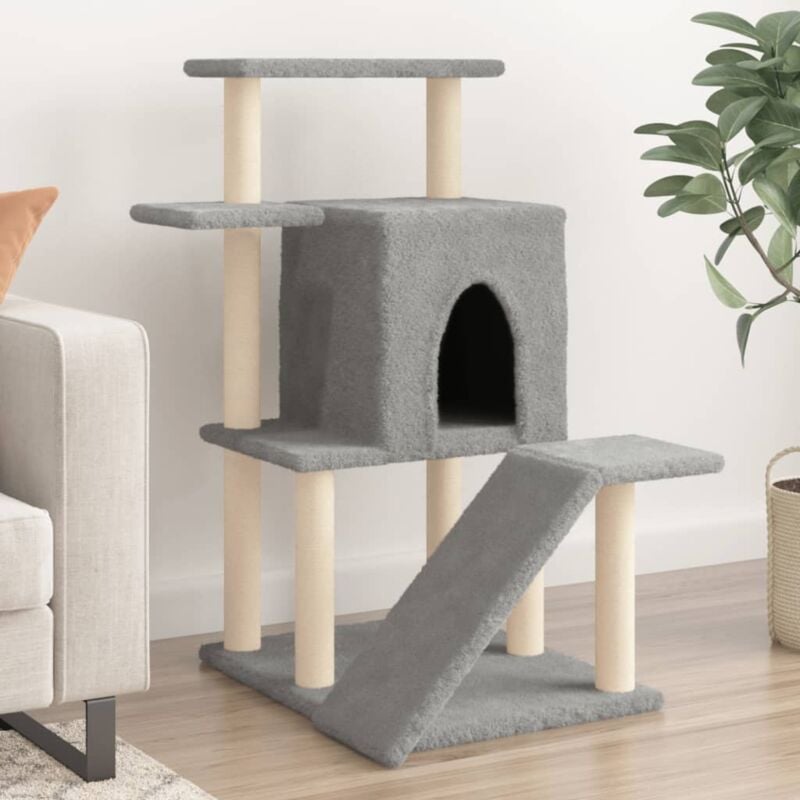 foto del prodotto vidaxl albero per gatti con tiragraffi in sisal grigio chiaro 97 cm