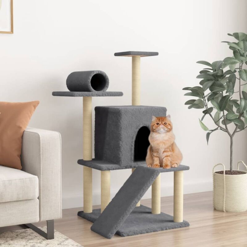 foto del prodotto vidaxl albero per gatti con tiragraffi in sisal grigio scuro 110,5 cm