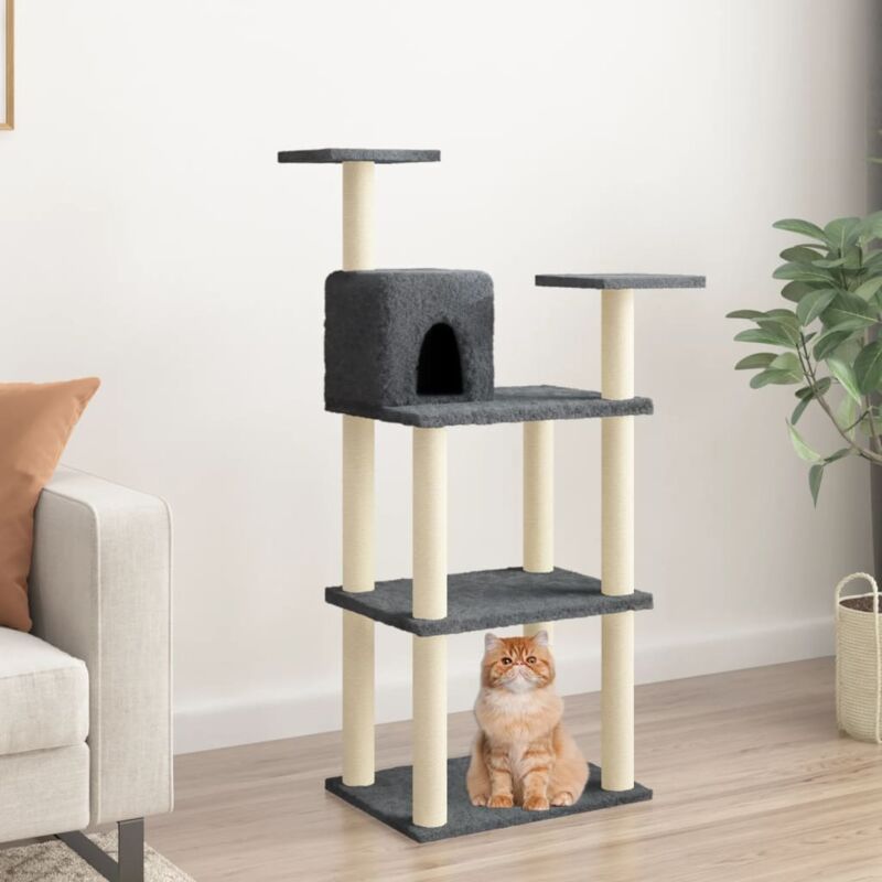 foto del prodotto vidaxl albero per gatti con tiragraffi in sisal grigio scuro 118,5 cm