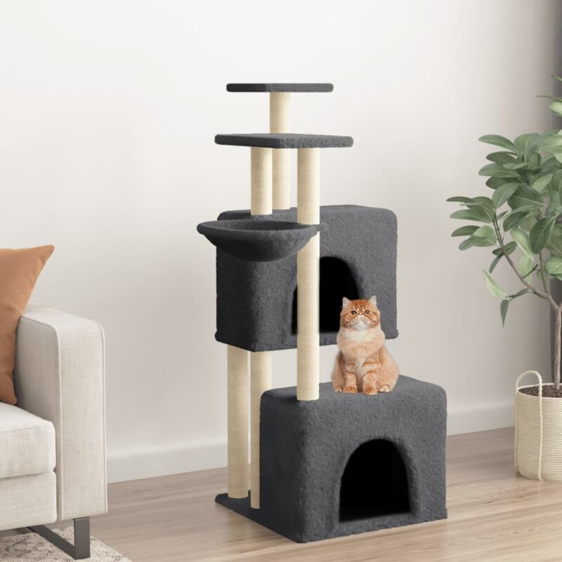 foto del prodotto vidaxl albero per gatti con tiragraffi in sisal grigio scuro 122 cm
