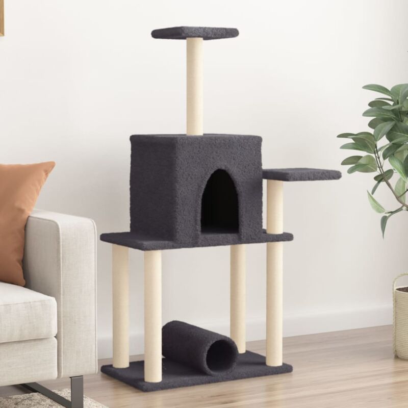 foto del prodotto vidaxl albero per gatti con tiragraffi in sisal grigio scuro 122 cm