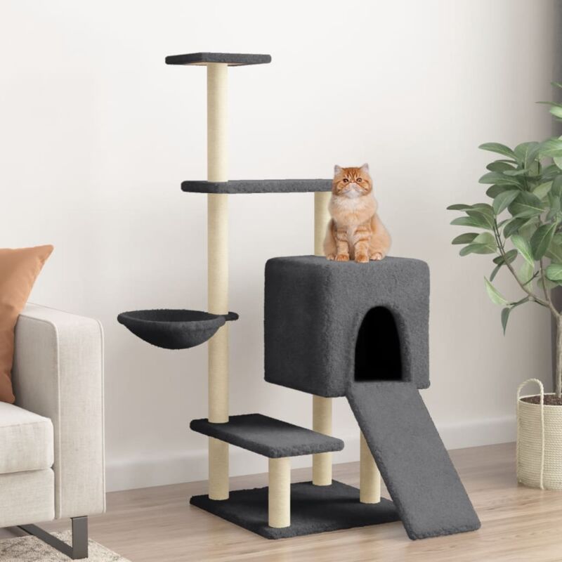 foto del prodotto vidaxl albero per gatti con tiragraffi in sisal grigio scuro 130,5 cm 873391