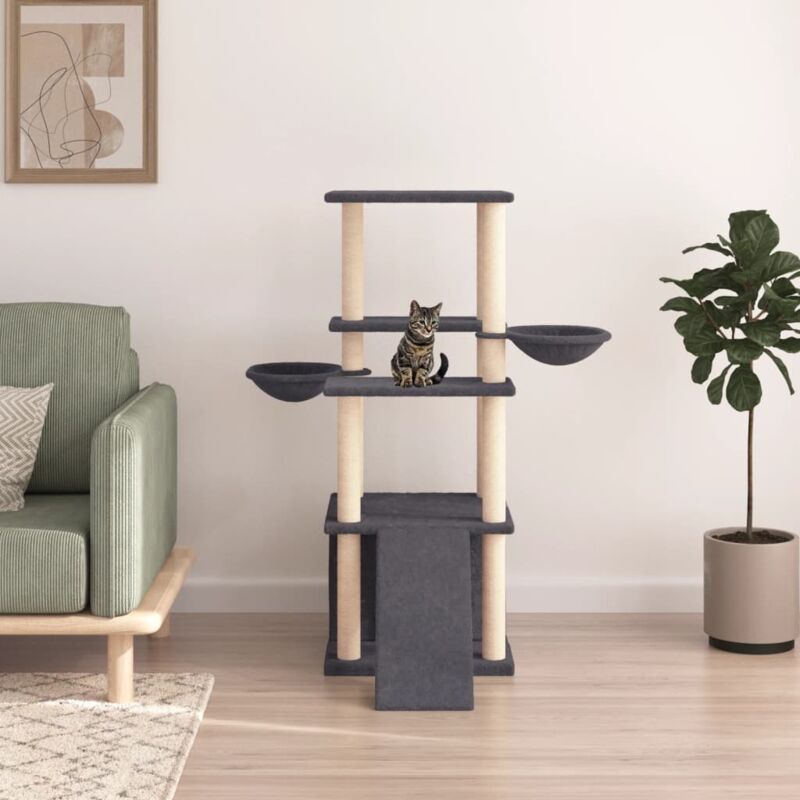 foto del prodotto vidaxl albero per gatti con tiragraffi in sisal grigio scuro 133 cm