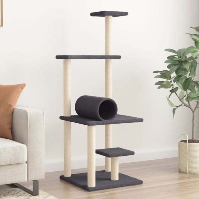 foto del prodotto vidaxl albero per gatti con tiragraffi in sisal grigio scuro 136 cm
