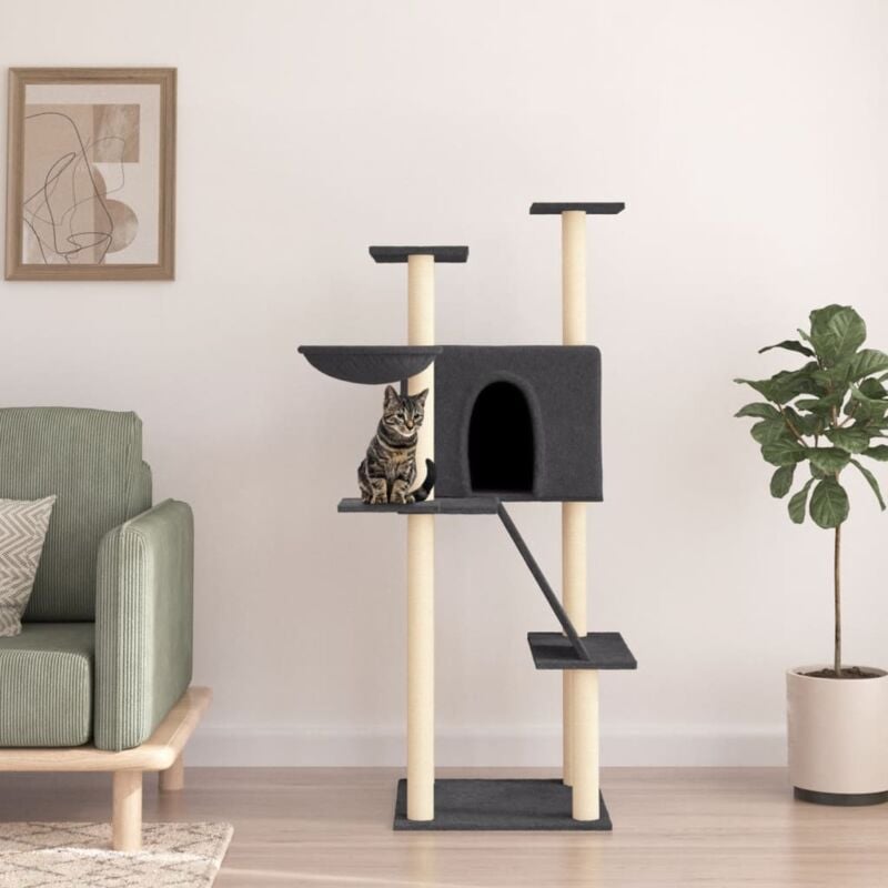 foto del prodotto vidaxl albero per gatti con tiragraffi in sisal grigio scuro 143 cm