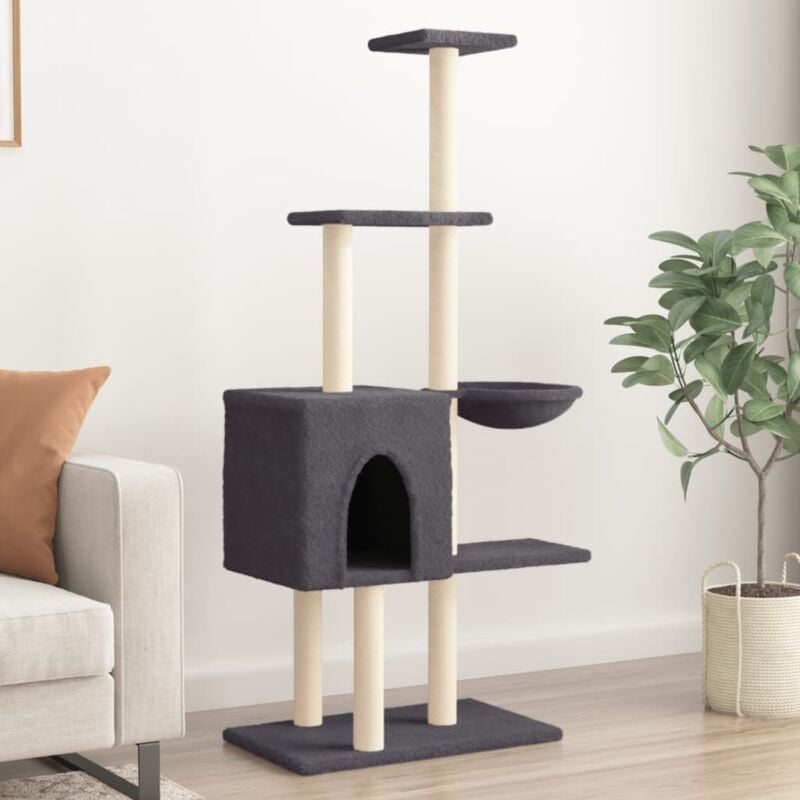 foto del prodotto vidaxl albero per gatti con tiragraffi in sisal grigio scuro 145 cm